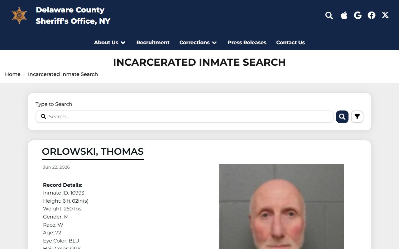 Delaware County inmate search roster with booking photos and status links